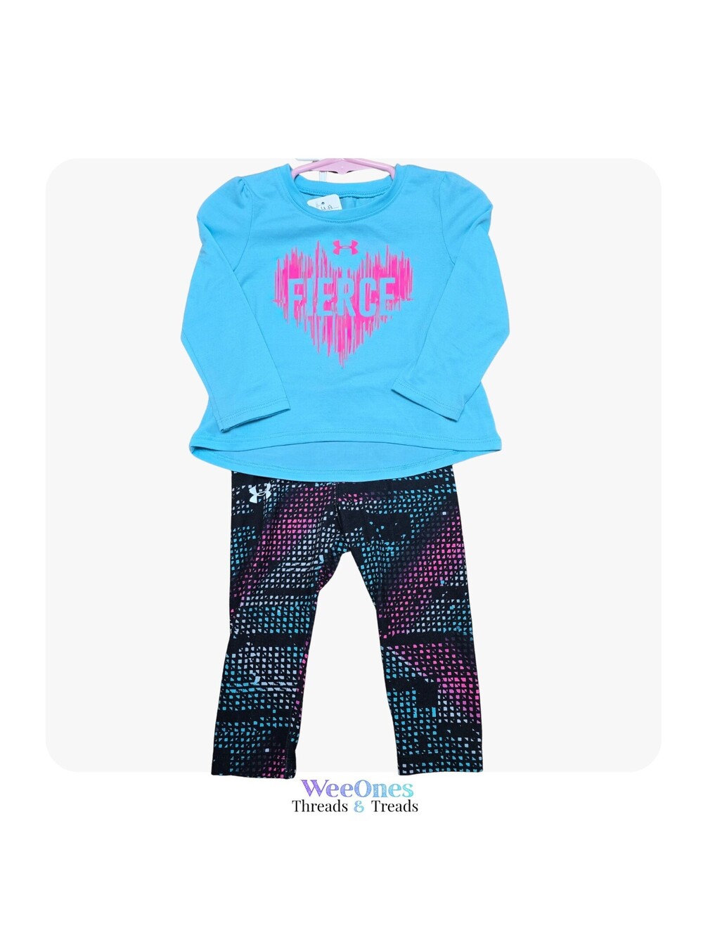Under Armour Baby Girls 12M 2 Piece Outfit Fierce Shirt Leggings Blue Pink